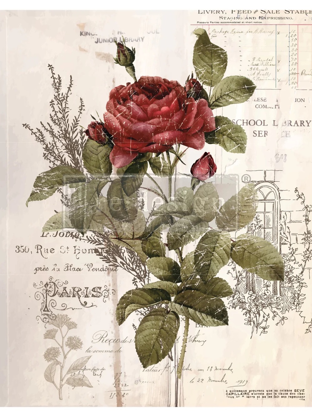 Redesign with Prima Decor Transfer | BOTANICAL ROSE | 24” x 34”
